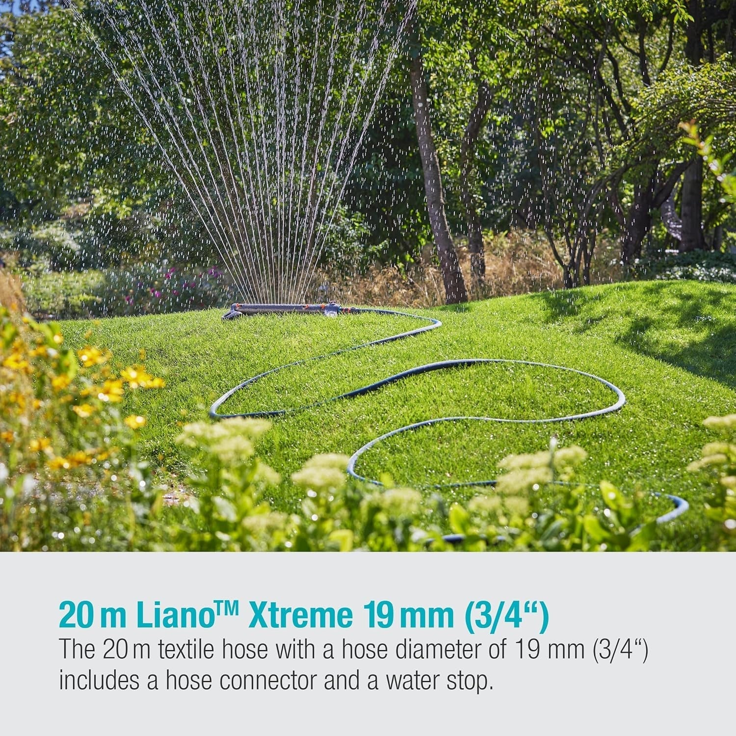 Gardena Liano Xtreme juego de 3/4 pulgadas, 20 m: manguera de jardín textil extremadamente robusta con manguera interior de PVC ligera y resistente a la intemperie (18480-20)