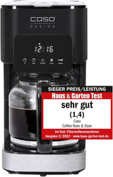 CASO Coffee Taste and Style Cafetera espresso con filtro permanente, 1,5 l, temperatura óptima de preparación 92-96 °C, sistema antigoteo, cabezal de preparación optimizado, acero inoxidable, 12 tazas