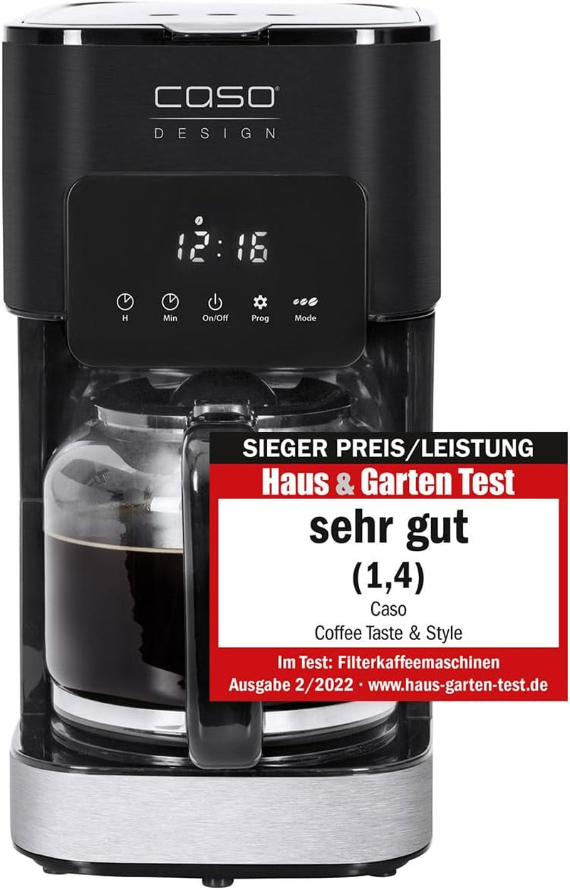 CASO Coffee Taste and Style Cafetera espresso con filtro permanente, 1,5 l, temperatura óptima de preparación 92-96 °C, sistema antigoteo, cabezal de preparación optimizado, acero inoxidable, 12 tazas