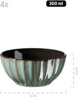 MÄSER 931966 Confino Series Vajilla para 4 personas, aspecto vintage moderno, juego de desayuno de cerámica, 12 piezas, color petróleo con detalles en negro, gres