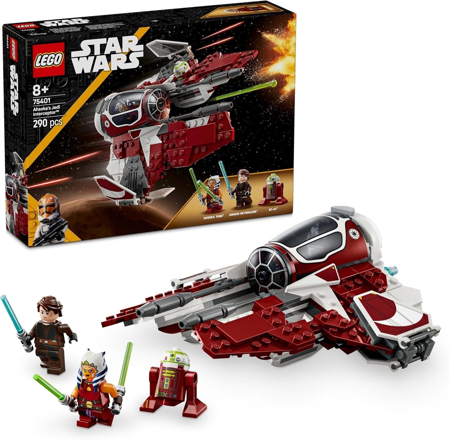 LEGO Star Wars 75401 Caza Estelar Interceptor Jedi de Ahsoka para fanáticos de las Guerras Clon Ahsoka Tano y Anakin Skywalker Minifiguras con sables de luz y R7-A7 para niños y niñas de 8 años en adelante Juegos de construcción Beuche den LEGO-Store Título predeterminado