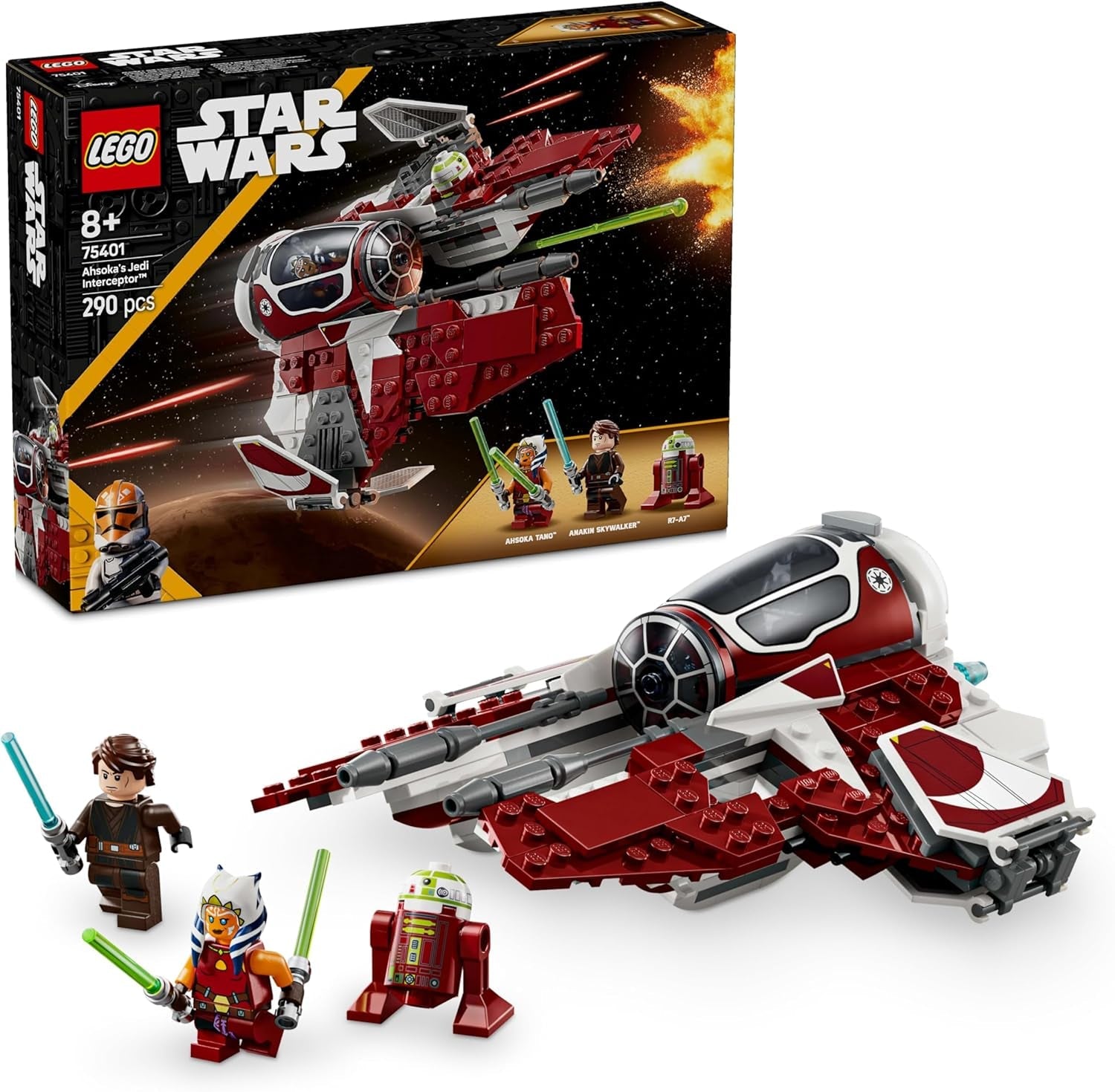 LEGO Star Wars 75401 Caza Estelar Interceptor Jedi de Ahsoka para fanáticos de las Guerras Clon Ahsoka Tano y Anakin Skywalker Minifiguras con sables de luz y R7-A7 para niños y niñas de 8 años en adelante Juegos de construcción Beuche den LEGO-Store Título predeterminado