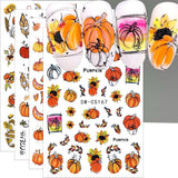 Pegatinas de uñas de otoño 3D, pegatinas de uñas de hojas de calabaza, líneas geométricas, flores, pegatinas de uñas, diseño del día de Acción de Gracias, pegatinas de uñas de calabaza de otoño, accesorios de uñas, arte de uñas