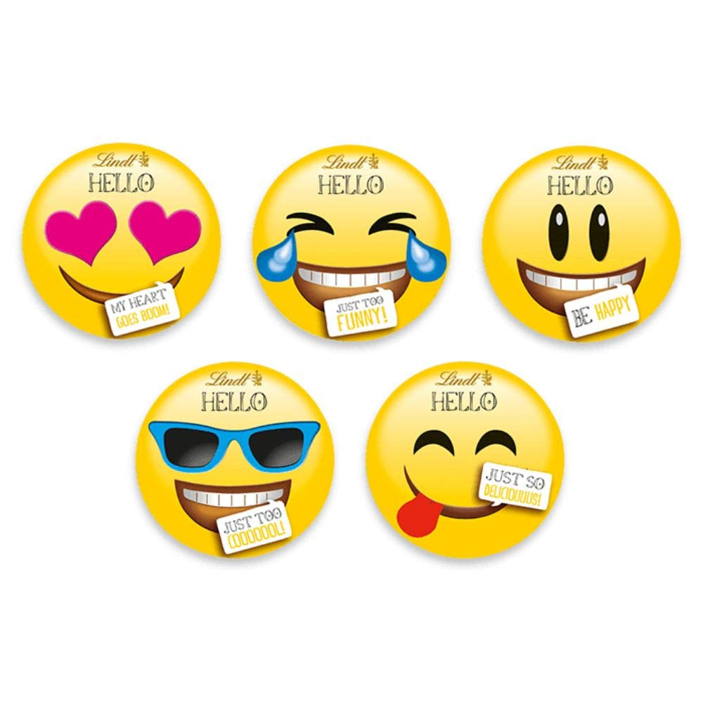 Surtido de chocolate (37 bolas LINDOR, 24 palitos Hello Mini, 10 Mini Fioretto), regalo de chocolate (1 x 815 g) y HELLO Mini Emoti, chocolate con leche en 5 diseños de emoticones, 164 g