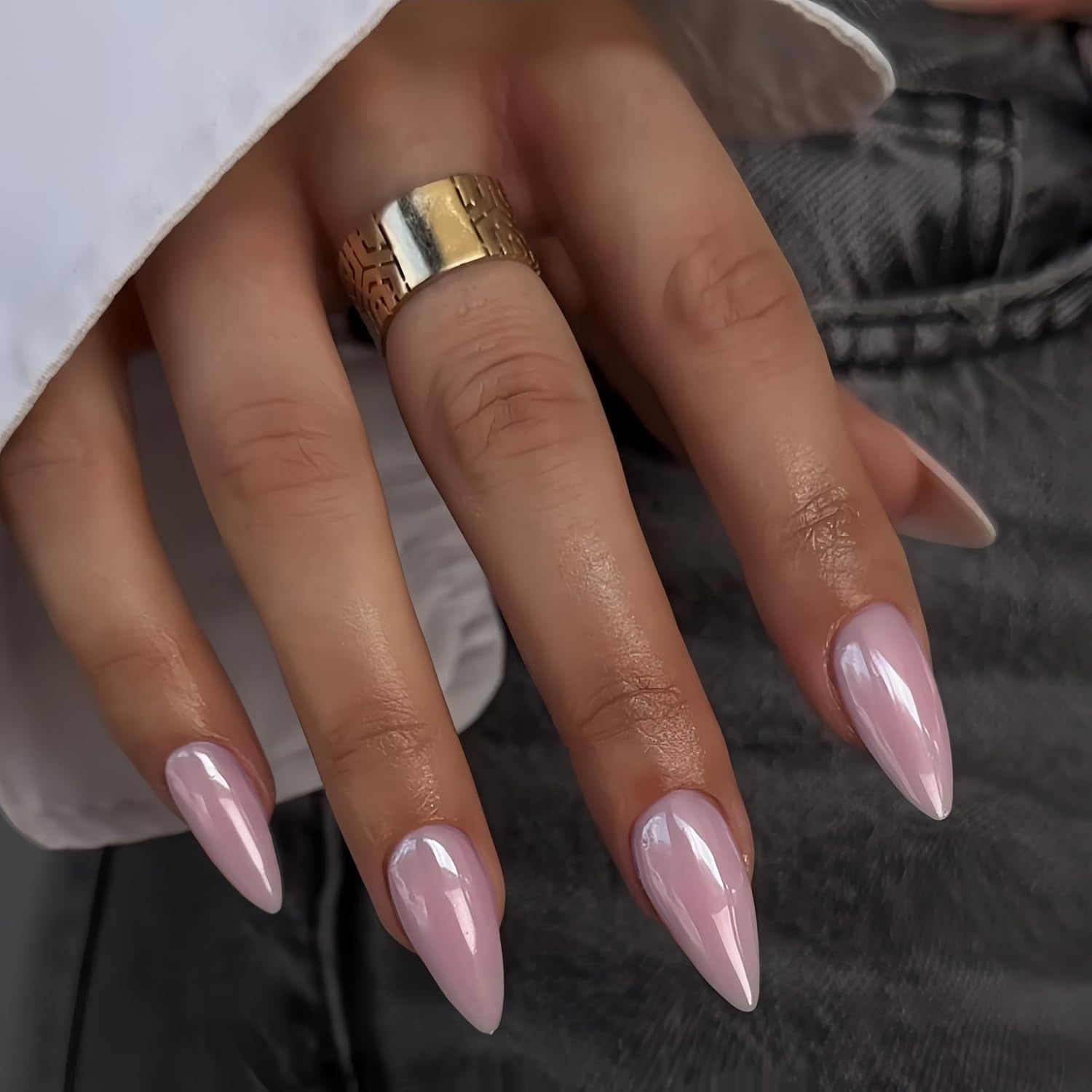 Uñas Cromadas Autoadhesivas - Pegamento Con Brillo Marrón Almendra Mediano En Las Uñas Uñas Postizas Con Brillo Pegamento En Uñas Artificiales Uñas Acrílicas Esmaltadas Para Mujeres 24 Piezas