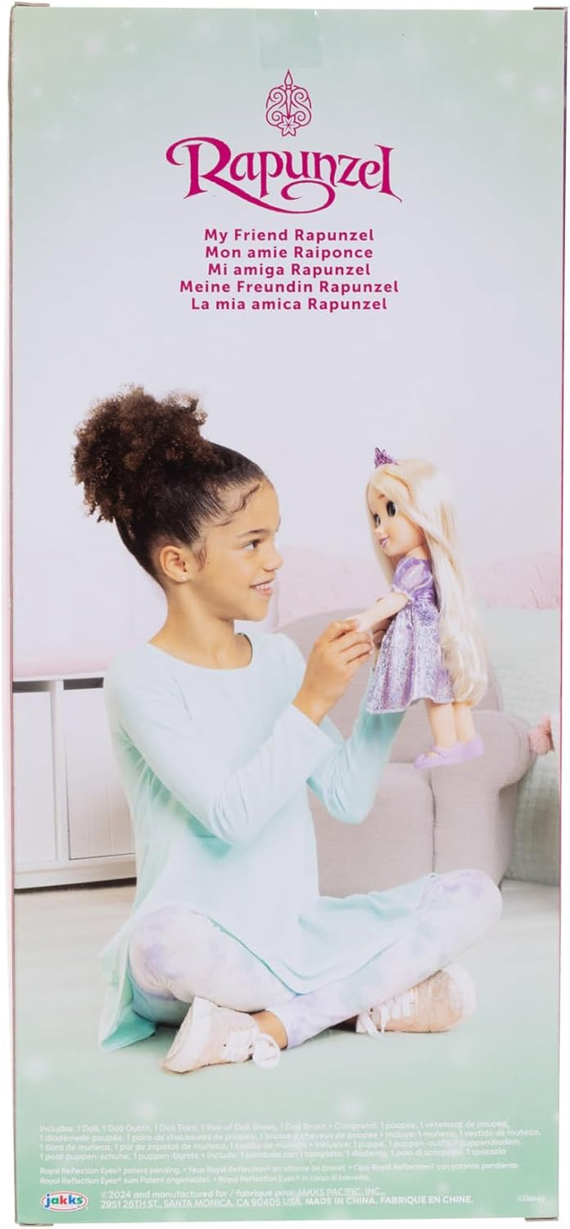 Disney Princess Rapunzel Muñeca de 35 cm, Ojos con Purpurina Reflectante, Articulaciones móviles, Vestido Desmontable, Zapatos, Corona, Pelo Largo y Rubio, para niñas a Partir de 3 años