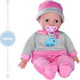 Simba 105140066 - Laura Interactive, muñeca de cuerpo blandito con ojos somnolientos, balbucea al moverlo, bebe del biberón y se duerme, 40 cm, muñeco bebé para niños a partir de 2 años