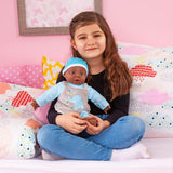 Bayer Design 94001AH Muñeco Bebé Interactivo, Niño, Habla, Cuerpo Blando, 40cm, Cuero Oscuro, Azul