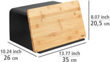 WENKO Kubo Panera con Tabla de Bambú, Versátil Panera con Tapa y Tabla de Cortar de Bambú Integrada, Caja de Almacenamiento de Alimentos, Almacenamiento de Pan Duradero, 35 x 20,5 x 26 cm, Cajas de Almacenamiento de Alimentos Negras/Naturales Naty Shop