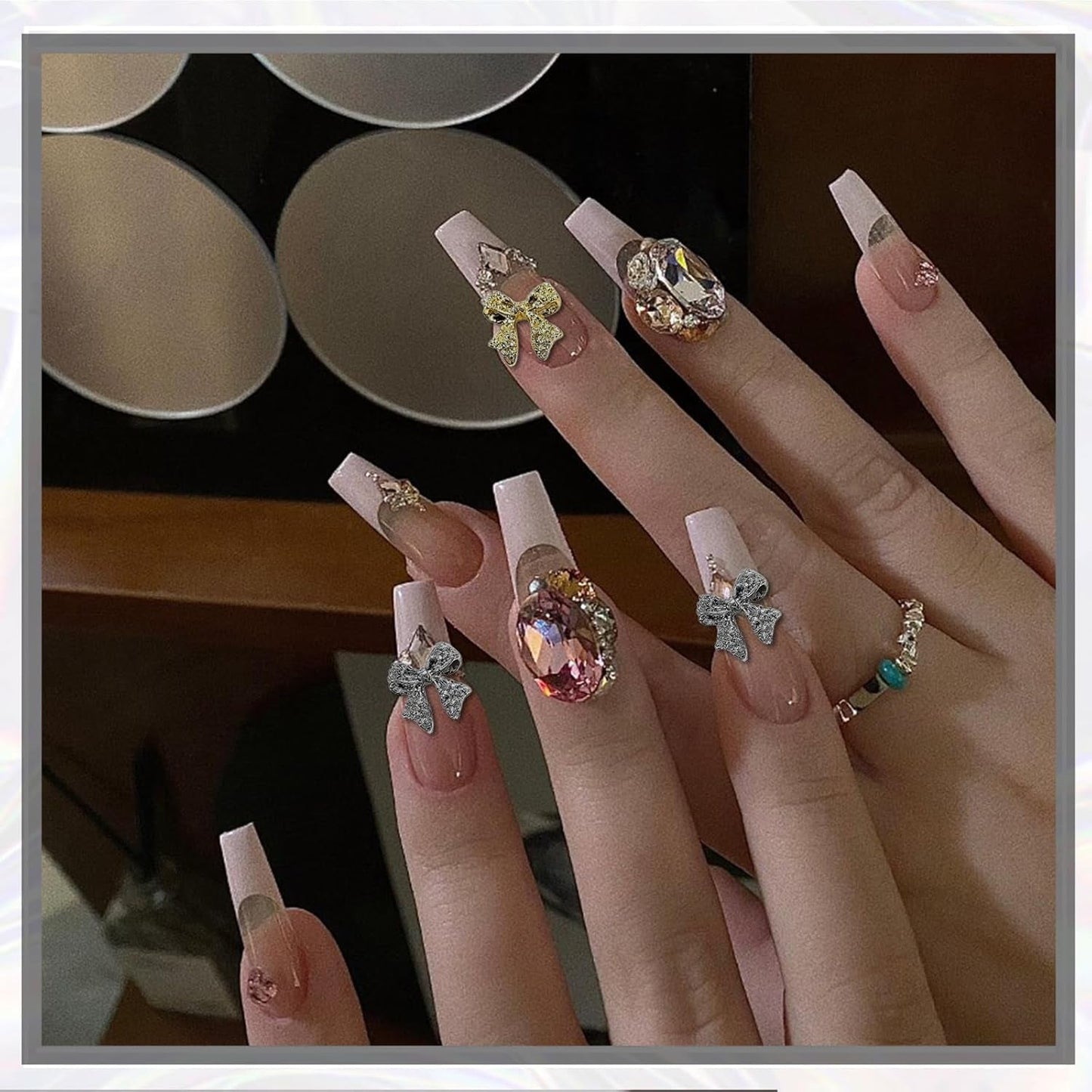 30 lazos de metal para uñas, lazos dorados, plateados y grises, accesorios para uñas, decoraciones de uñas para mujeres y niñas, diseño de uñas