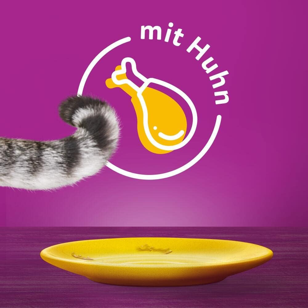 Whiskas 1+ comida húmeda para gatos con pollo en gelatina, 28x85g (1 paquete) - Comida húmeda de alta calidad para gatos adultos en sobres de 28 porciones