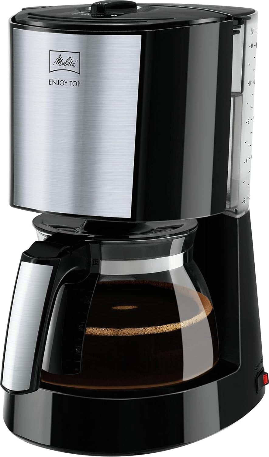 Melitta Enjoy Top Therm - Cafetera espresso con filtro y jarra térmica en acero inoxidable, para hasta 10 tazas de café, negro/acero inoxidable