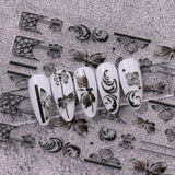 JMEOWIO 3D Nagelsticker Schwarz Weiß Blume Nail Art Sticker Selbstklebend Nagelaufkleber 5D Stereoskopisch Blumen Dekoration Nageldesign Zubehör 4 Blatt