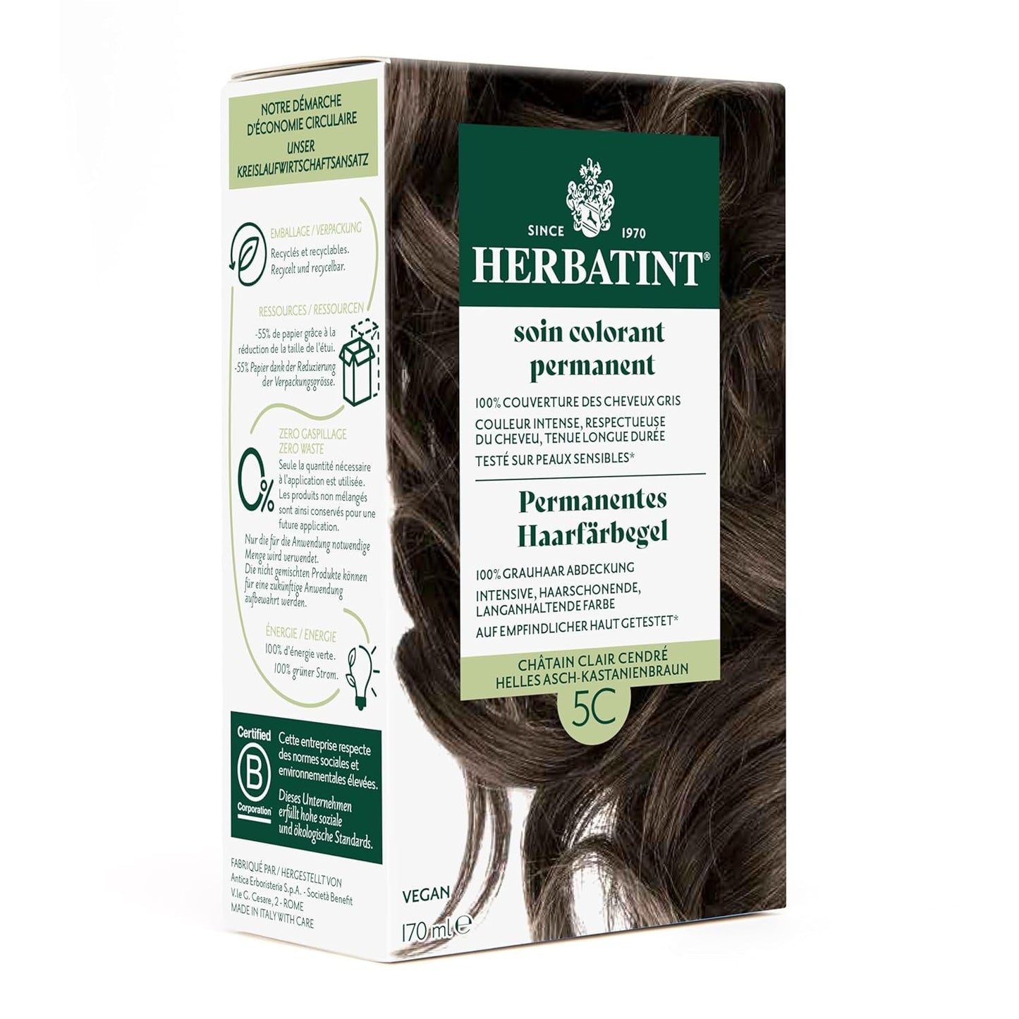 Tinte Permanente en Gel 6N Rubio Oscuro - 170 ml I Sin amonia, cobertura 100% de las canas I Probado en pieles sensibles, con 8 extractos de plantas Naty Shop Tinte para el cabello 5C Ceniza Claro - Castaño Castaño