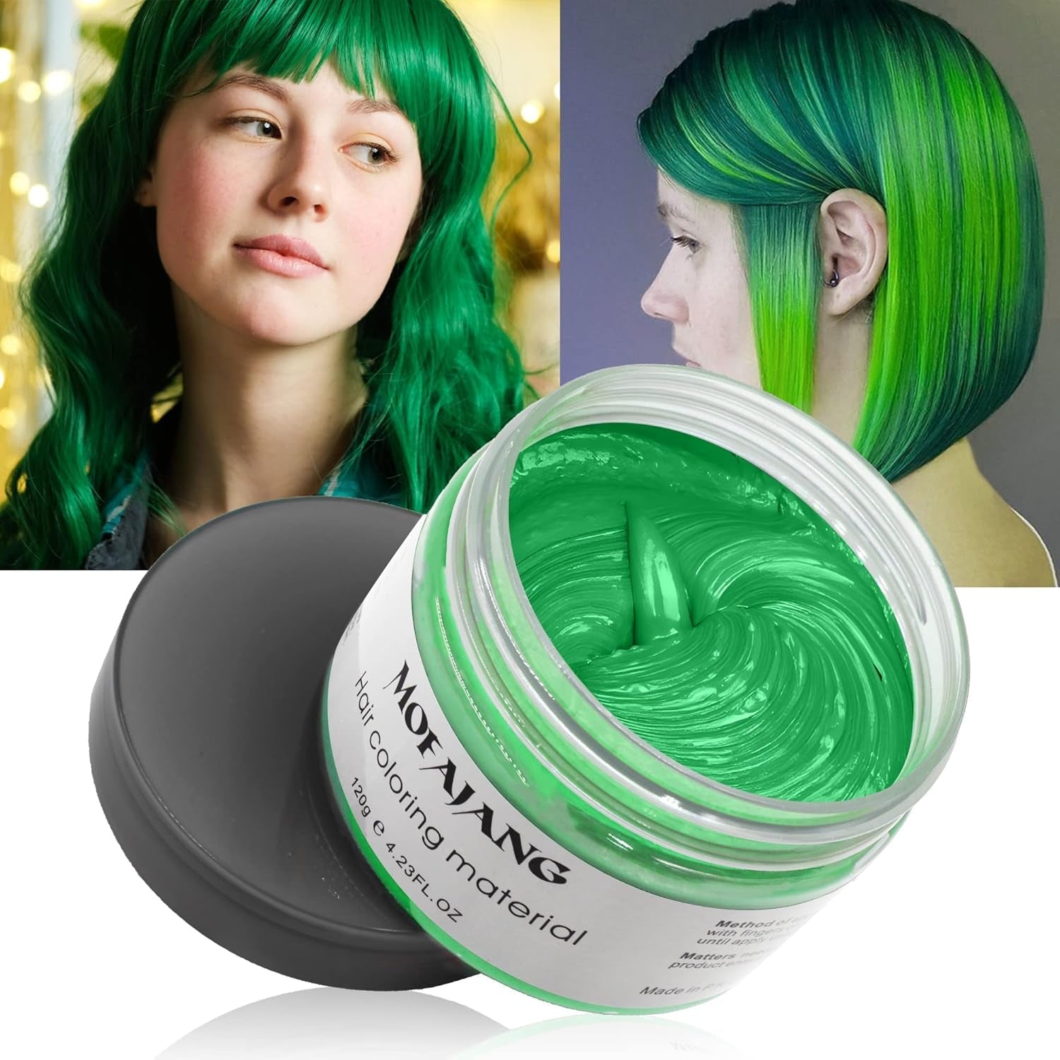 Color de cabello temporal, tono de cabello para peinar para hombres y mujeres, pomada para el cabello natural, cera para teñir el cabello para fiestas, cosplay y Halloween, 4.23 oz (gris plateado) Naty Shop Tinte para el cabello 6 verde