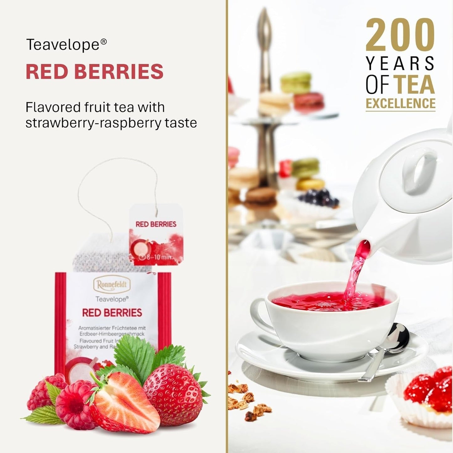 Teavelope "Red Berries" - té de frutas con sabor a fresa y frambuesa, 25 bolsitas de té, 62,5 g