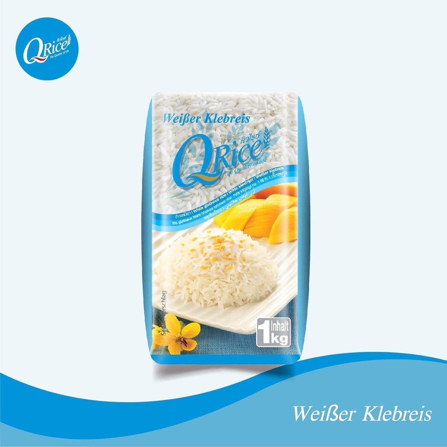 ARROZ Q | Weißer Klebreis Langkorn en Tailandia | Aromatisch mit klebriger Textur | Ideal para Currys, Sushi, Mochi o Arroz con Leche 1 x 1 kg