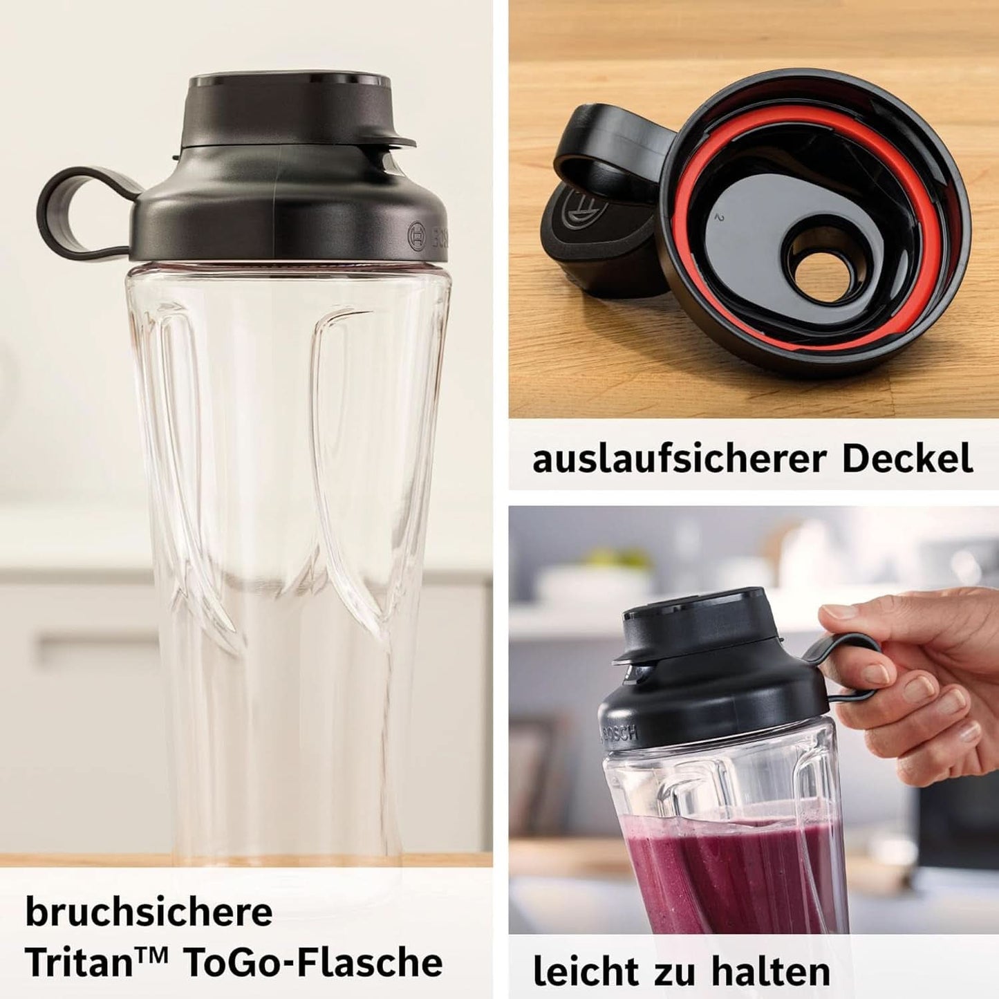 Bosch Minibatidora con base Vitapower Serie 2 MMB2111S, Batidora de alta velocidad, Bis Zu 40.000 rpm, Tritan Togo-Flasche 0,6 L, Trinkdeckel, Bruchsicher, Spülmasch.Geeignete Teile, 450W, Plata/Negro Cocina Naty Shop