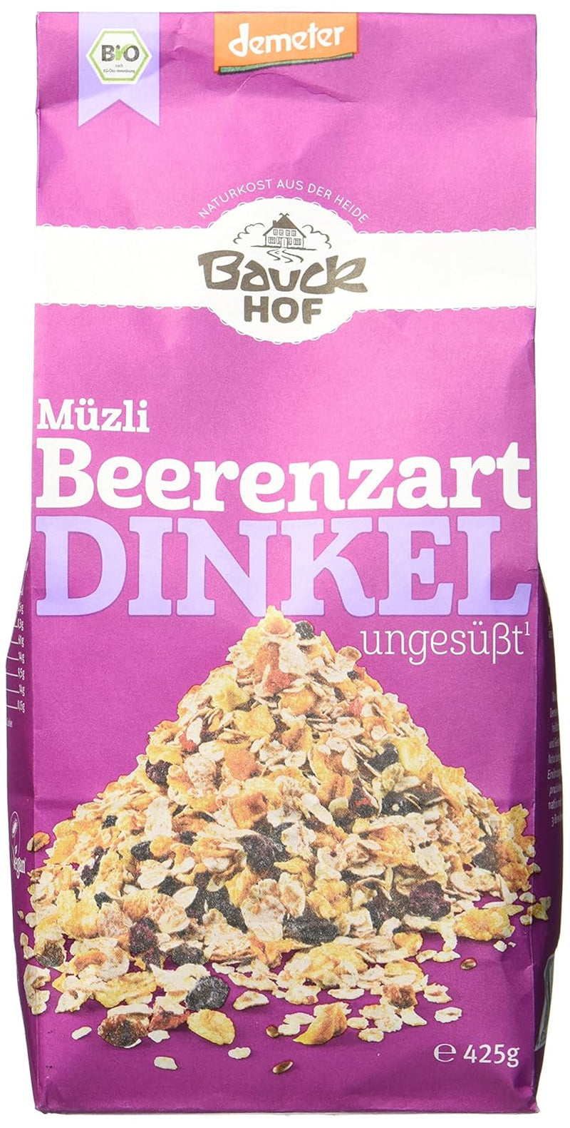 Muesli con sabor a bayas de espelta Hof, sin azúcar, 425 g