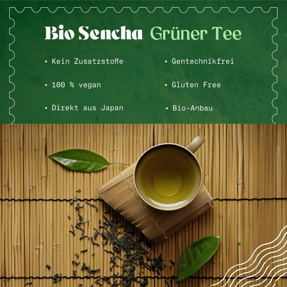 Naturalebio Té Sencha Japonés - 200 g Té verde ecológico - Té verde Sencha 100% puro y natural - hojas sueltas de la primera cosecha - producto ecológico cultivado en Japón