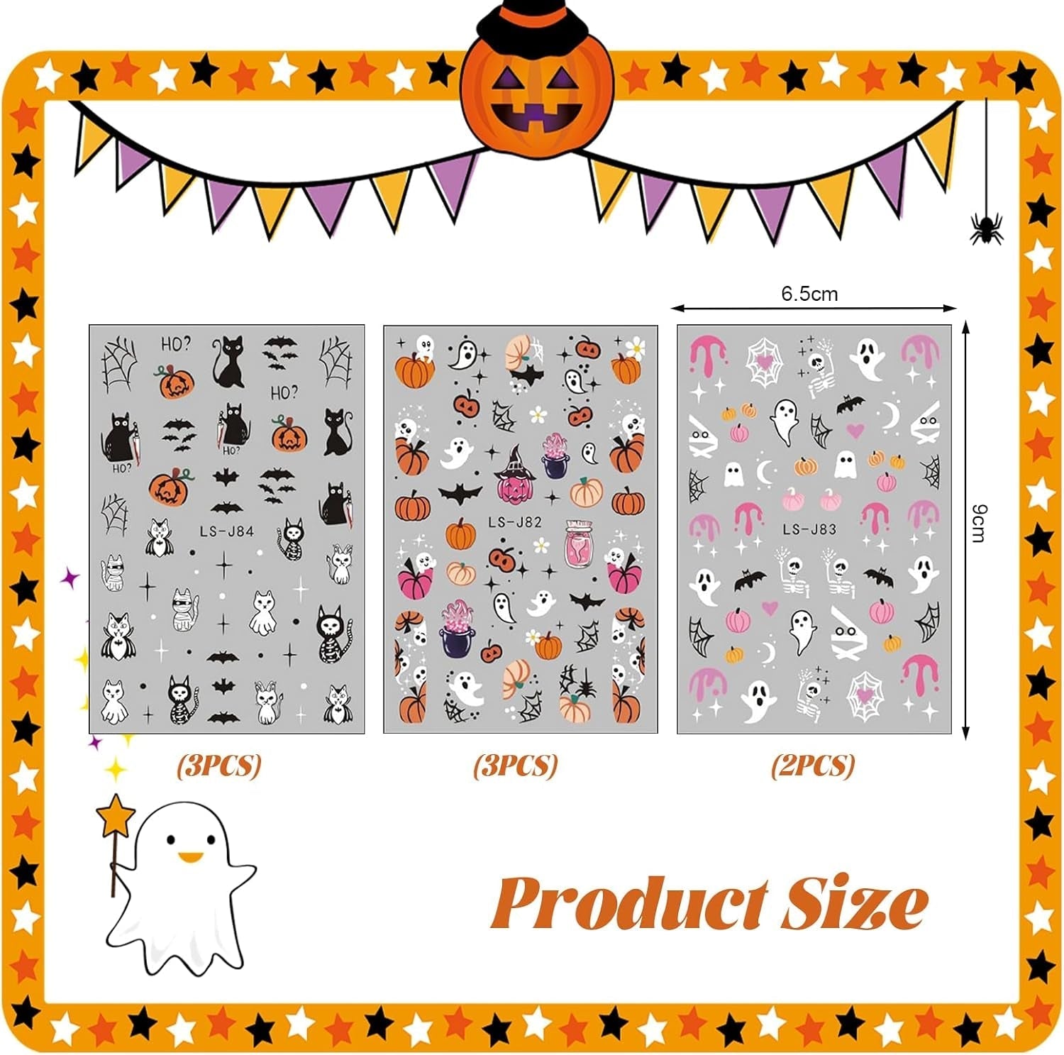 Nagelsticker Halloween, 8 Blätter Halloween Nagelsticker, Kürbis Nail Sticker, Nail Art, Nagel Charms, Nagel Zubehör, Nageldesign, Navidad (Typ A)