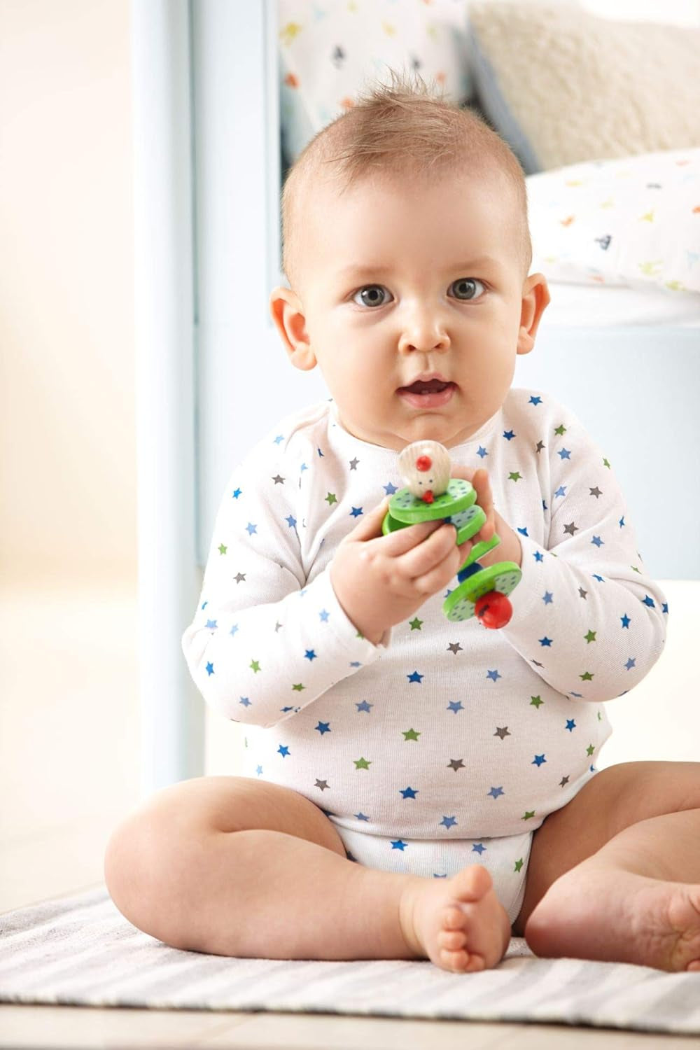HABA 1068 - Juguete de agarre Flapsi, juguete feliz para bebés y niños pequeños, de madera a partir de 6 meses, juguete de motricidad con sonido de sonajero Baby Toys Naty Shop