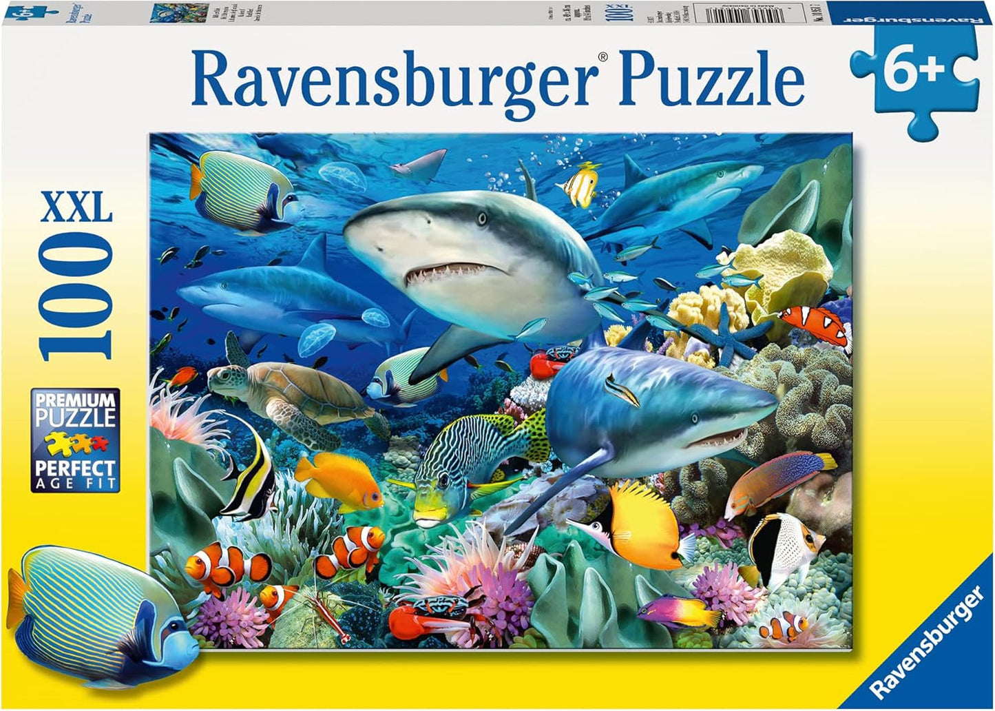 Puzzle Ravensburger para niños - 10951 Reef Of Sharks - Puzzle del mundo submarino para niños a partir de 6 años con 100 piezas en formato Xxl Puzzle Naty Shop Single