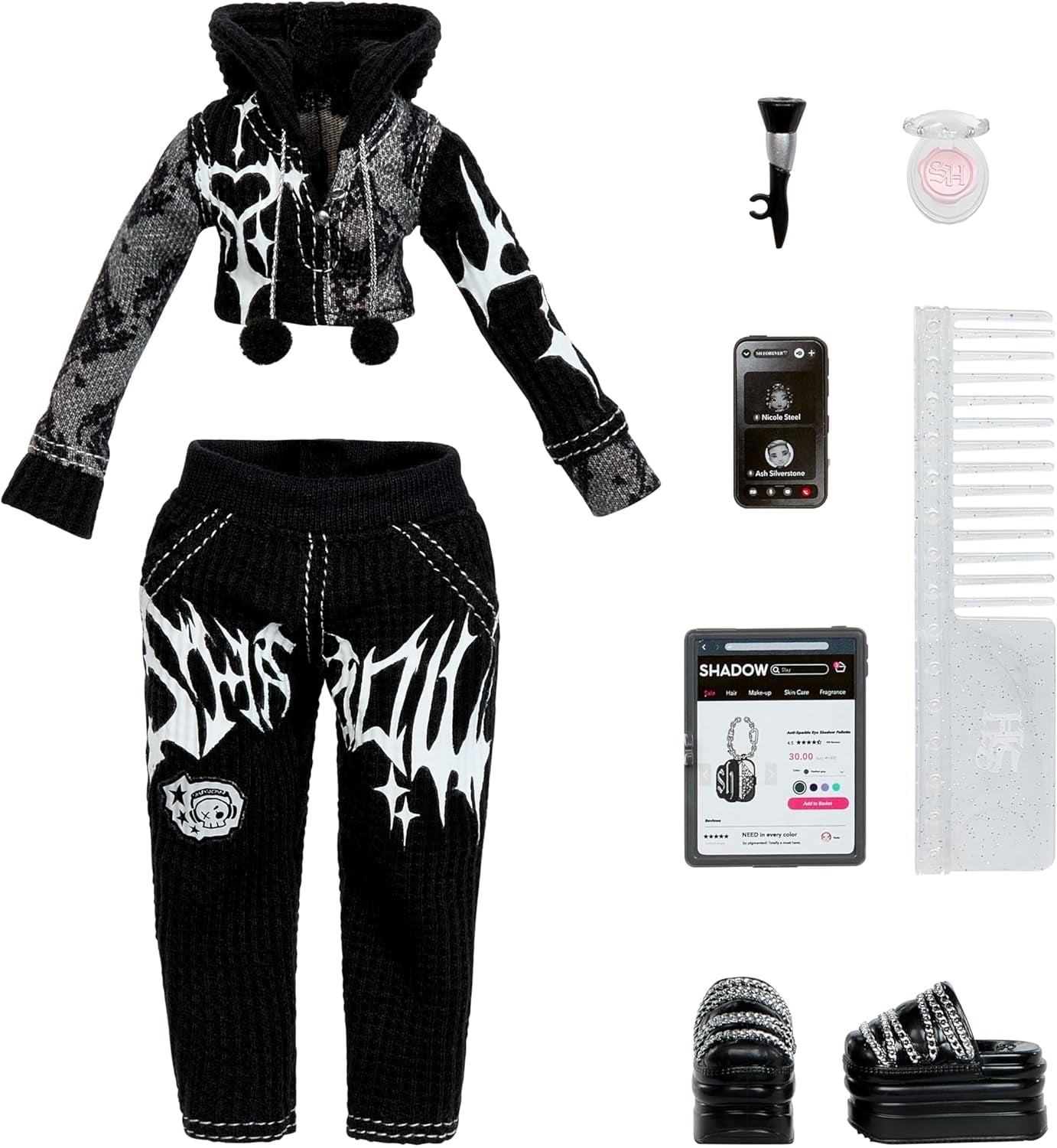 Girls Night Rainbow High Shadow High - Heather Grayson - Muñeca fashion de 28 cm con pelo en tonos grises, blanco y negro y conjunto con accesorios y peine - Para coleccionistas y niños a partir de 6 años