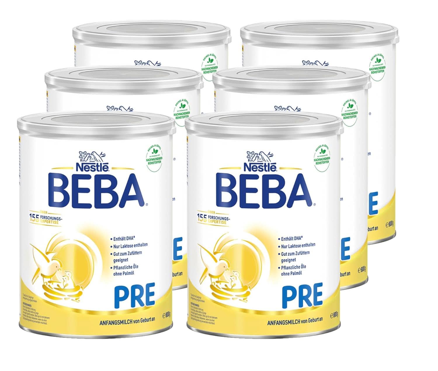 BEBA PRE Leche inicial desde el nacimiento, papilla con DHA, solo lactosa, sin aceite de palma, pack 3 (3 x 800 g) Naty Shop PRE 6 x 800 gramos