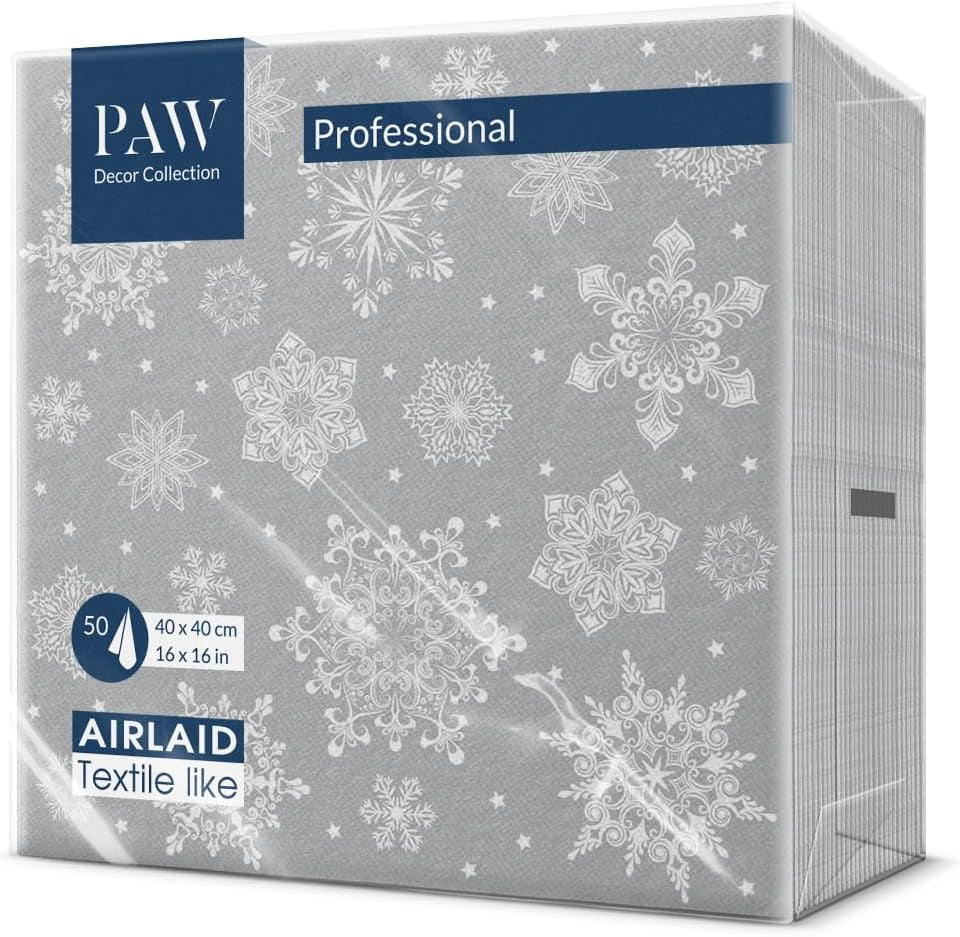 PAW - Servilletas Airlaid (40 X 40 Cm) I 50 Piezas I Perfectas para Navidad, Invierno, Vacaciones I Decoración de Mesa de Nochebuena I Servilletas Airlaid de Tela Ramas de Invierno I Ramas de Invierno