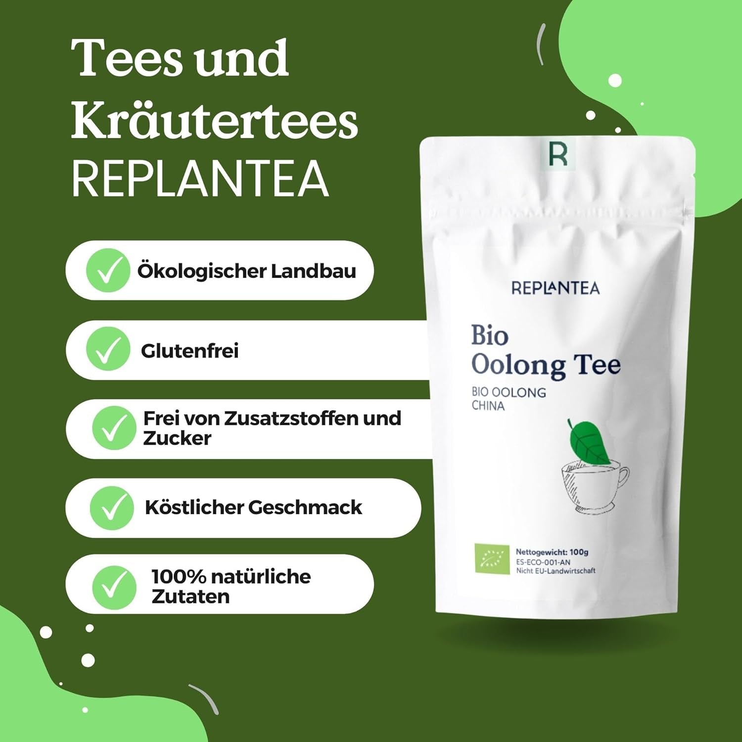 Té Oolong Bio 100 G (50 tazas) | Té Tie Guan Yin Oolong REPLANTAR
