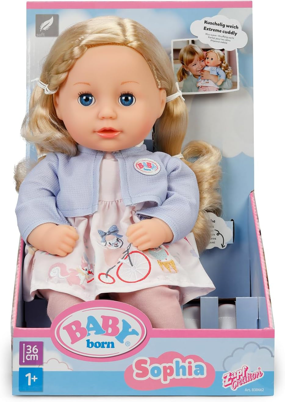 BABY born Sophia Rose - Muñeca blandita de 36 cm - Muñeca con pelo rubio de alta calidad y ojos soñolientos - Apto para niños a partir de 1 año