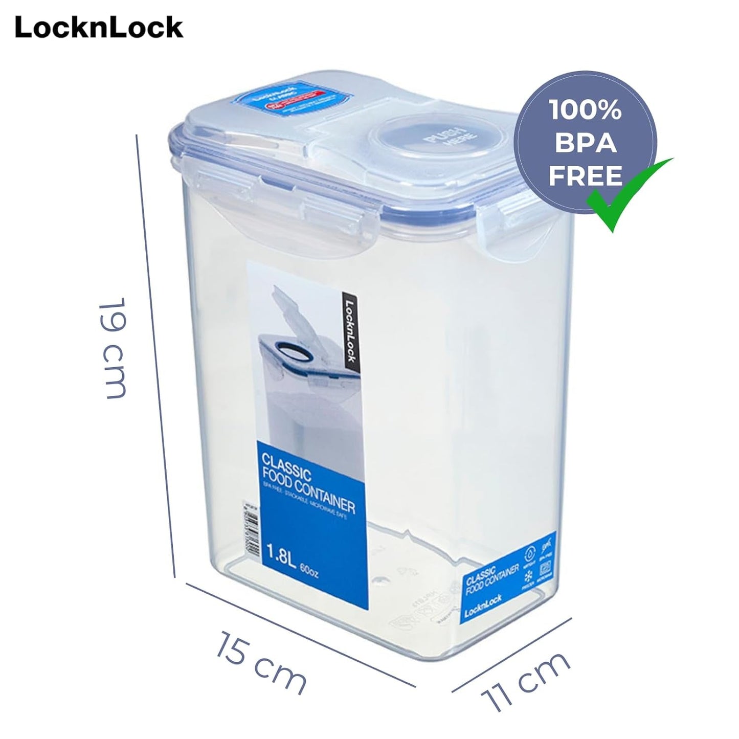LocknLock PP Classic contenedor a granel 1,8 L | 15,1x10,8x19cm | Caja de almacenamiento 100% sellada | dispensador de alimentos para muesli o comida | Contenedor de almacenamiento libre de BPA y apto para lavavajillas Naty Shop Cajas de almacenamiento de alimentos