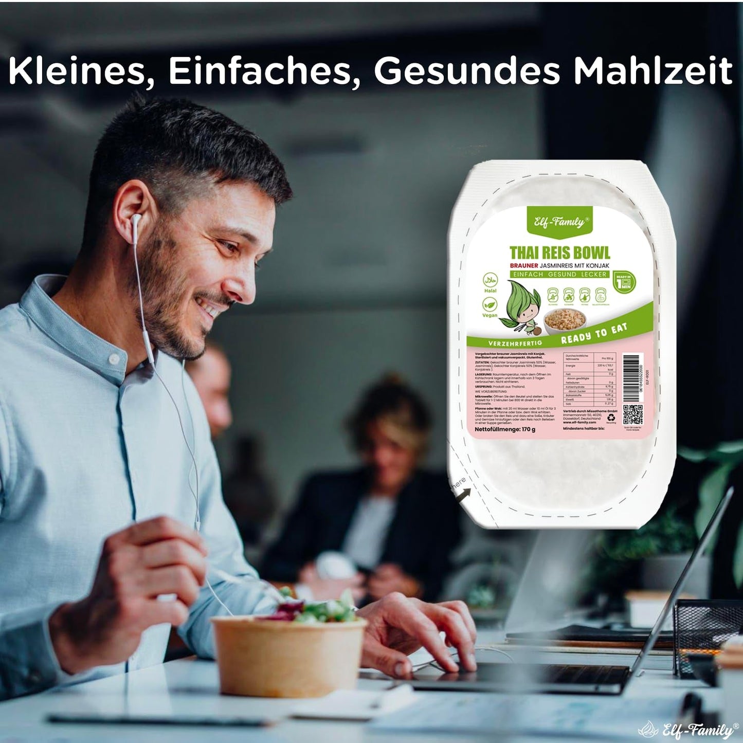 Elf-Family Konjak Reis Thai Brauner Shirataki Bowl -[Diätbox für 1 Wo.] - Instant Jasmin Reis - Fertiggerichte für Mikrowelle - Natürlich Superfoods Mikronährstoffe - Vegano/Bajo en carbohidratos/Fettfrei- Caja de 6 unidades
