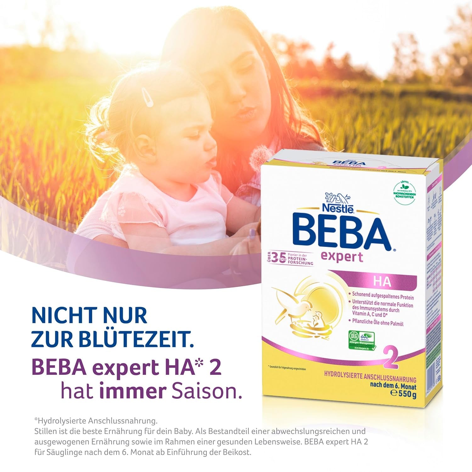 BEBA Expert HA 2 Leche de continuación a partir de los 6 meses, papilla con proteínas hidrolizadas, solo lactosa, sin aceite de palma, pack de 6 (6 x 550 g) Naty Shop