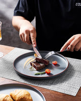 Mercury Juego de vajilla de 12 piezas, vajilla de gres para 4 personas con platos llanos, platos de postre, cuencos de cereales, apto para microondas y lavavajillas, gris carbón