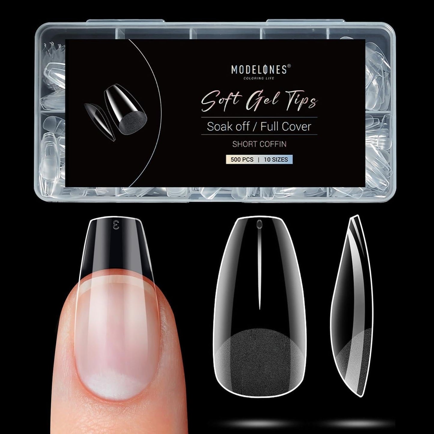 Modelones Puntas de Uñas 510 Piezas - Juego de Puntas de Uñas de Cobertura Completa, Juego de Puntas de Gel, Puntas de Uñas de Resina PMMA Prepulidas, Uñas Artificiales para Pegamento en Nail Art DIY, Squoval Corto