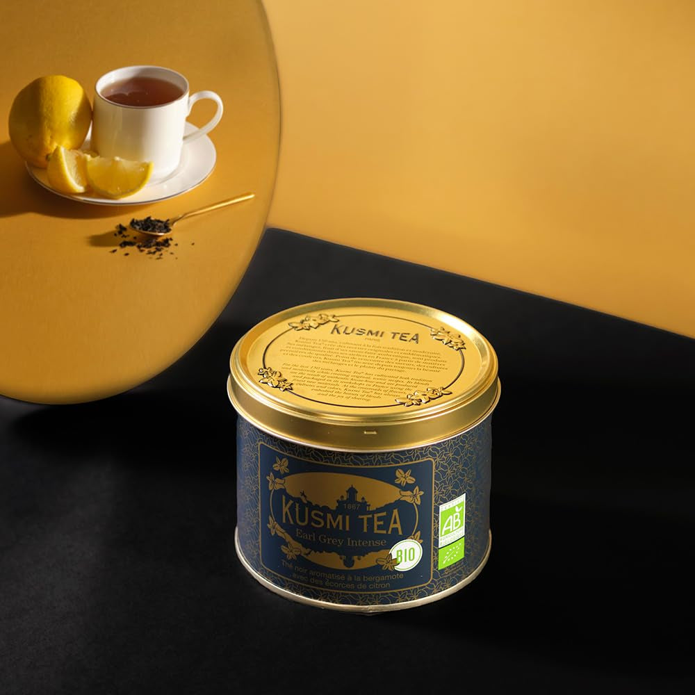 Té Kusmi - Earl Grey Intense - Té negro Earl Grey orgánico con bergamota fuerte y limón picante - Té a granel - Caja de metal de 100 g - Cantidad para unas 50 tazas