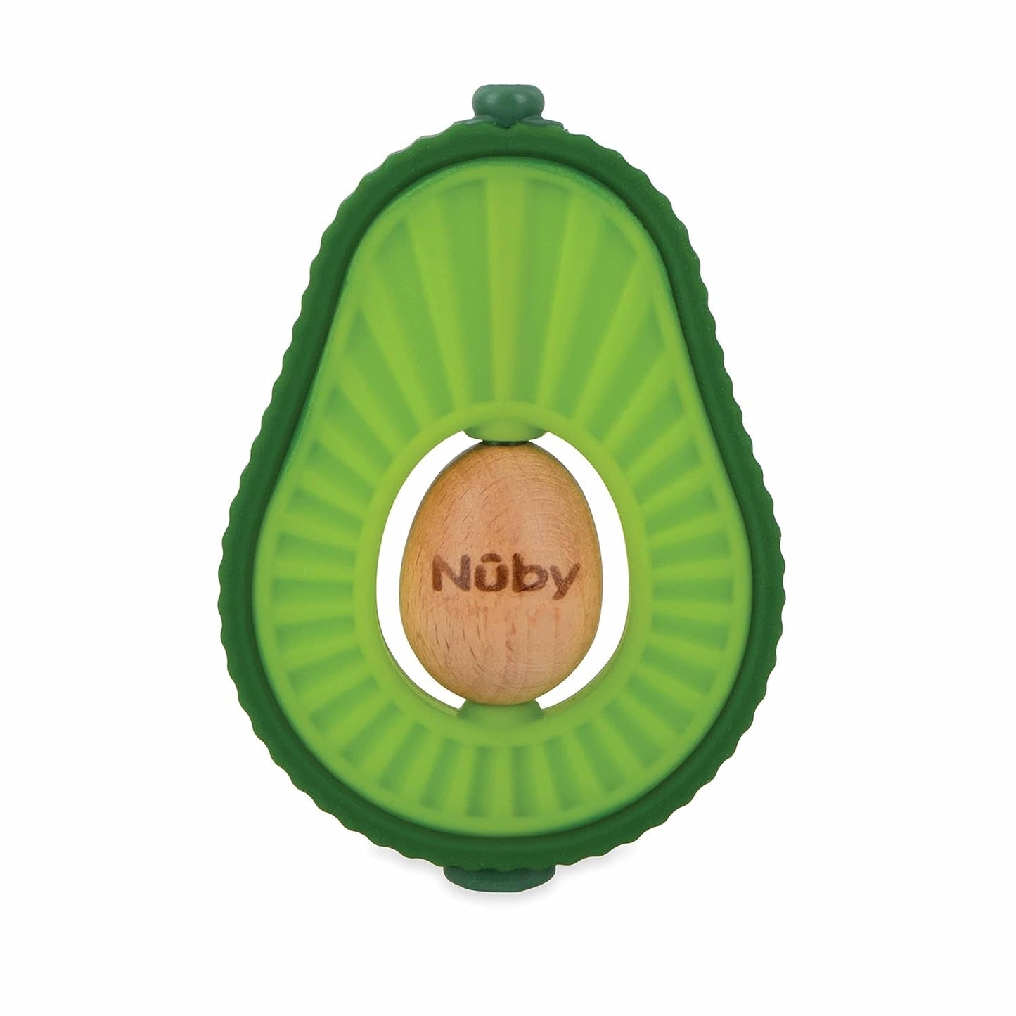 Nuby - Anillo de dentición de aguacate - Juguete mordedor de silicona y madera - Núcleo de madera giratorio - Juguete de dentición para bebés y niños pequeños - Ayuda para la dentición - Sin BPA - 6+ meses