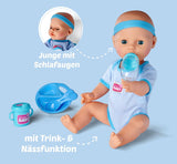 Simba 105030044 - Muñeco Recién Nacido - Niño, Muñeco Completo de Vinilo con Ojos para Dormir, Función para Beber y Mojar y Accesorios, 8 Piezas, 43cm, Muñeco Bebé, Edad 3+