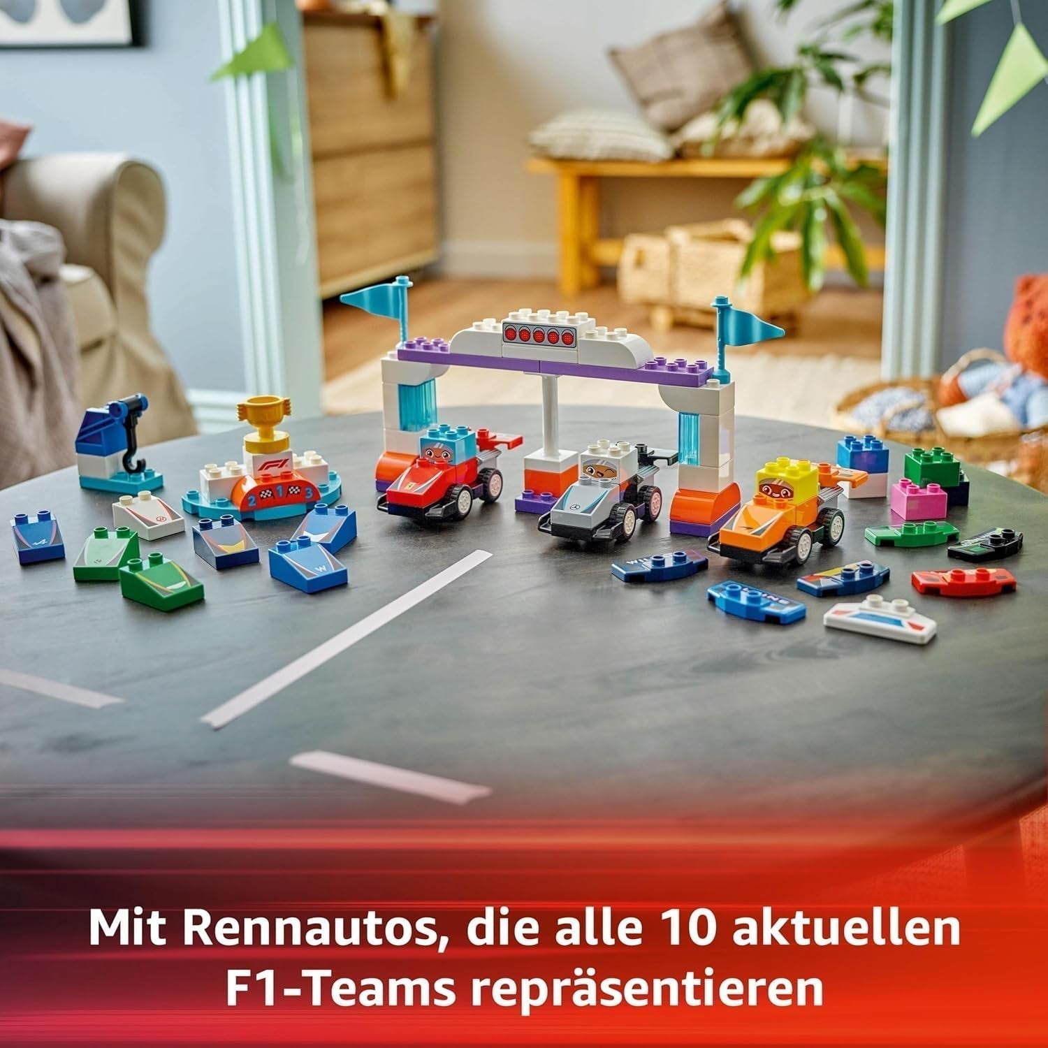 LEGO DUPLO Town Coches de carreras del equipo F1 con corredores, juguete de construcción para toda la familia, experiencia de juego imaginativo, regalo de cumpleaños para niños pequeños, niños y niñas a partir de 2 años 10445 Juegos de construcción Besuche den LEGO-Store