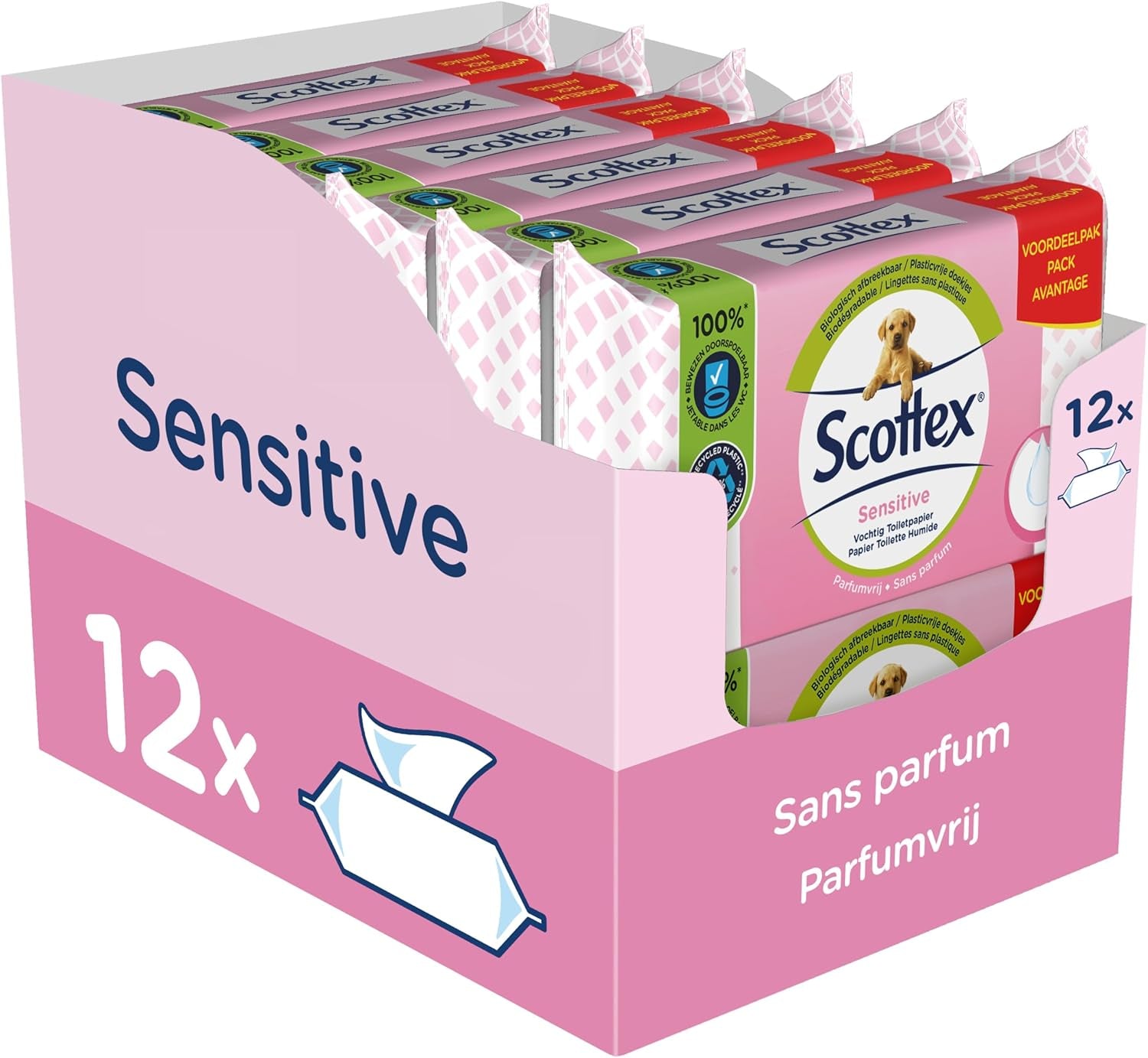 Papel higiénico húmedo sensible, 38 servicios (38 servicios X 12 paquetes, 456 servicios en total)