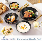 LOVECASA Daphne Series Juego de vajilla de porcelana SWEET Juego combinado de 24 piezas Platos llanos de diseño dorado Platos de postre Cuencos de cereales y platos llanos para 6