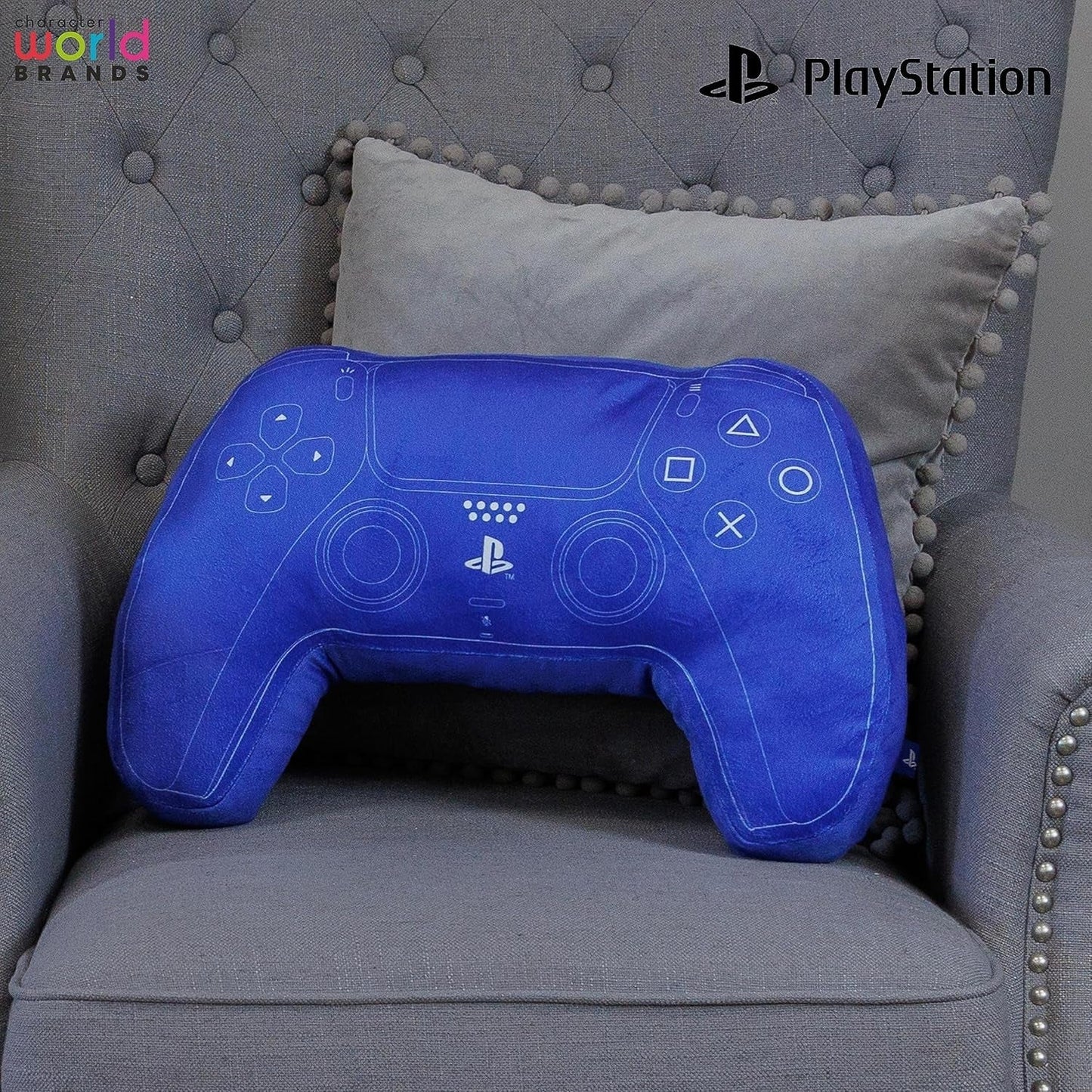 Character World: almohada con forma de controlador de Playstation con licencia oficial, diseño de auricular, almohada de felpa rellena | Perfecto para decoración de dormitorio o juego, almohadas estándar azules de Naty Shop.