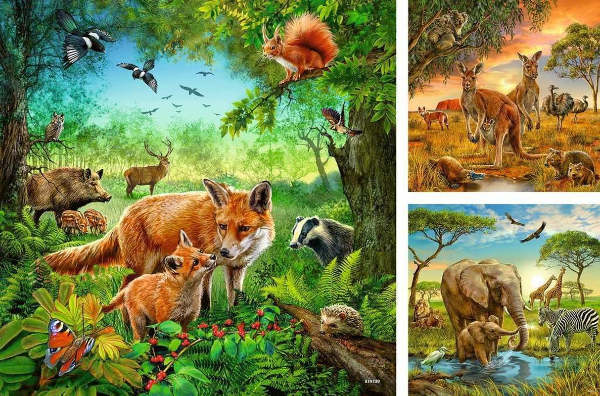 Ravensburger Puzzle para niños - 09330 Animales de la Tierra - Puzzle para niños a partir de 5 años, con 3X49 piezas Puzzle Naty Shop