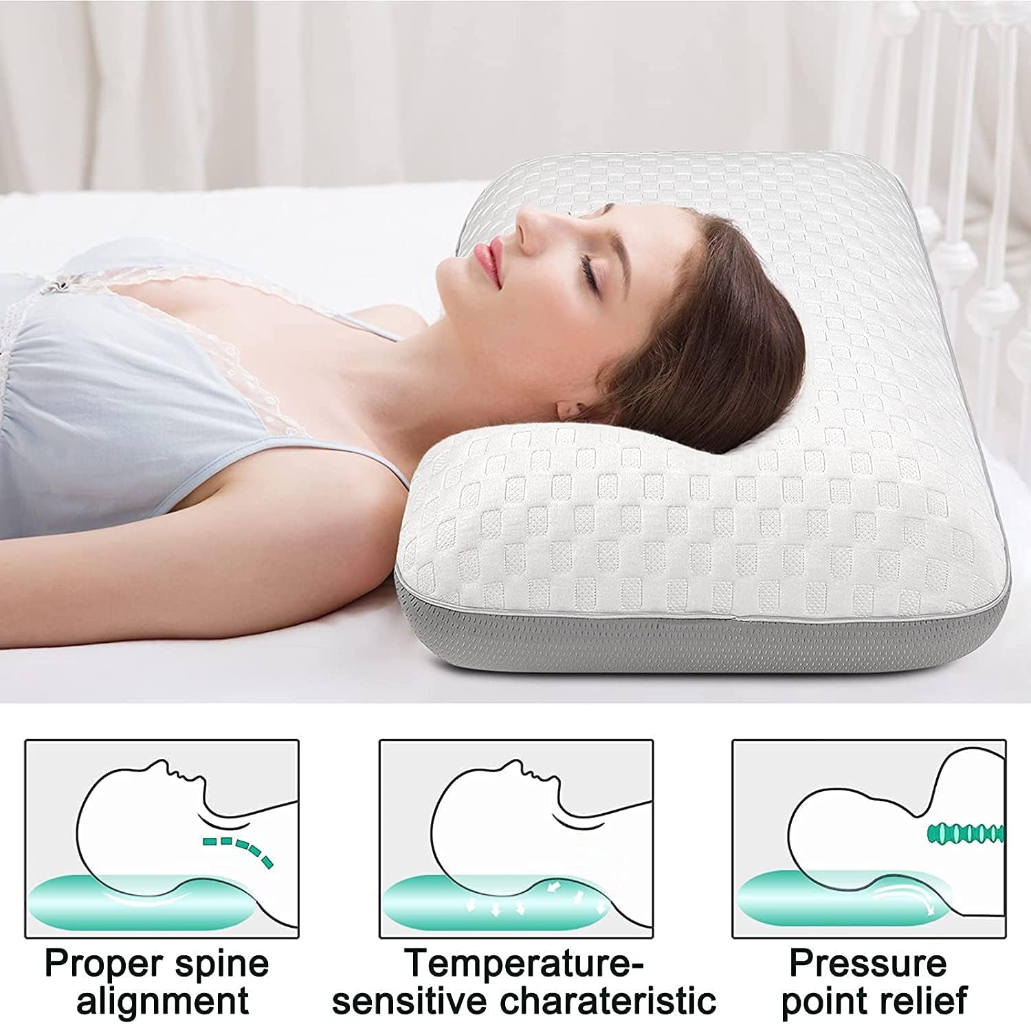Fityou Almohada Viscoelástica Almohada De Soporte Para El Cuello Almohada Ergonómica Para Dormir Almohada De Enfriamiento Diseño De Doble Cara Funda De Almohada Lavable (67,5X40X13Cm) Almohadas Ortopédicas Cervicales Naty Shop