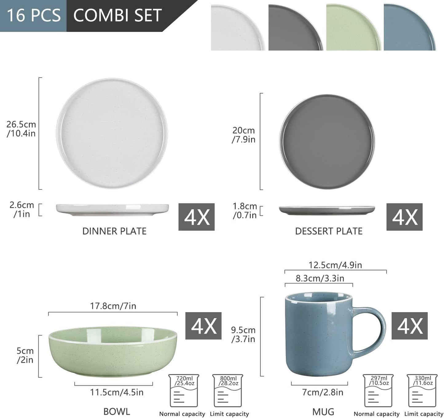 vancasso SESAM Serie Steingut Geschirrset für 12 Personen, 48 teiliges Kombiservice – Tafelservice mit Speisetellern, Desserttellern, Müslischalen und Kaffeetassen, Scandinavian Design