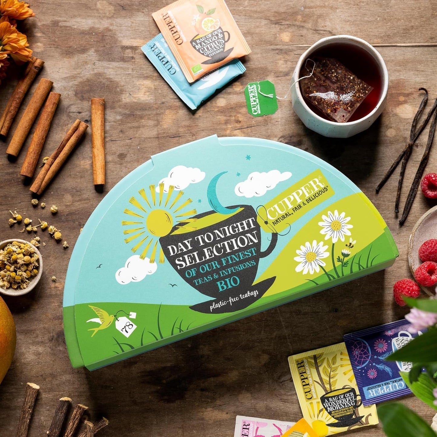 Set de regalo de té orgánico Cupper, 6 surtidos de tés de hierbas y frutas para todo el día, juego de té, caja de regalo, colección de té orgánico seleccionado (1 caja, 78 bolsitas de té)