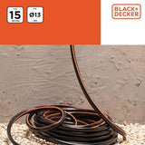 Manguera de Jardín BLACK+DECKER 15 metros - Ø13MM - PVC duradero - Regar el jardín, lavar el coche, llenar la piscina - Compatible con cualquier grifo estándar - Negro/Naranja