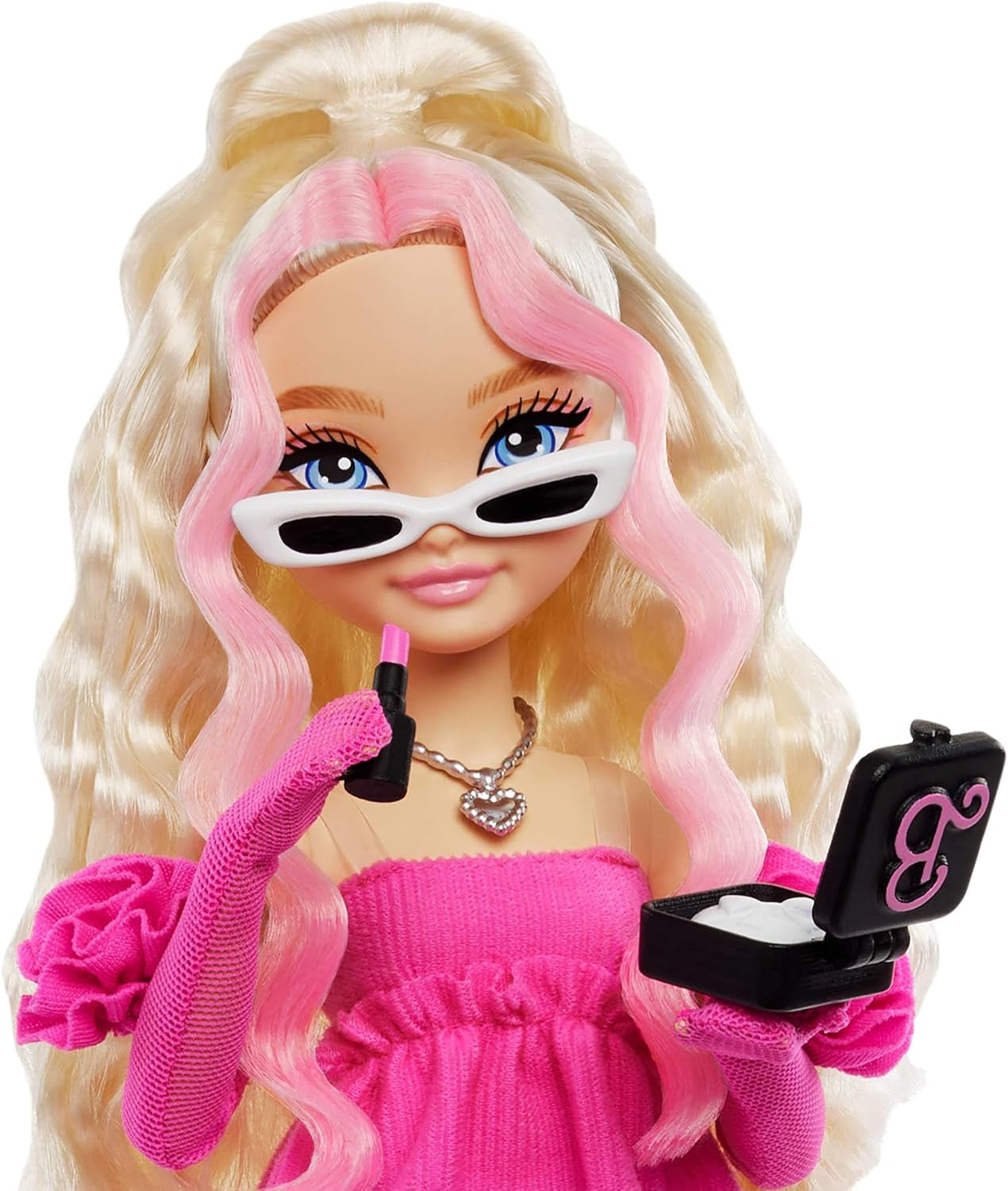 Barbie Dream Besties Puppe and Accessoires, bewegliche Barbie Malibu“ Modepuppe mit welligem blondn Hair, 11 Teile zum Thema Make-up and Haare, HYC21